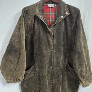 VTG Contempo Casuals Oversized Small Corduroy Trench Coat Jacket Red Plaid Lined